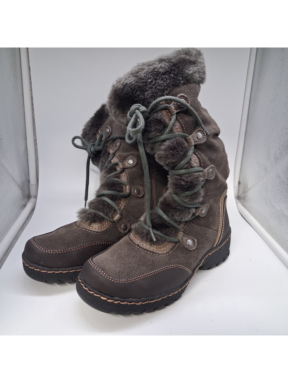 BareTraps Bianka Womens 6M Brown Suede Faux Fur Mid Calf Winter Boots Side Zip